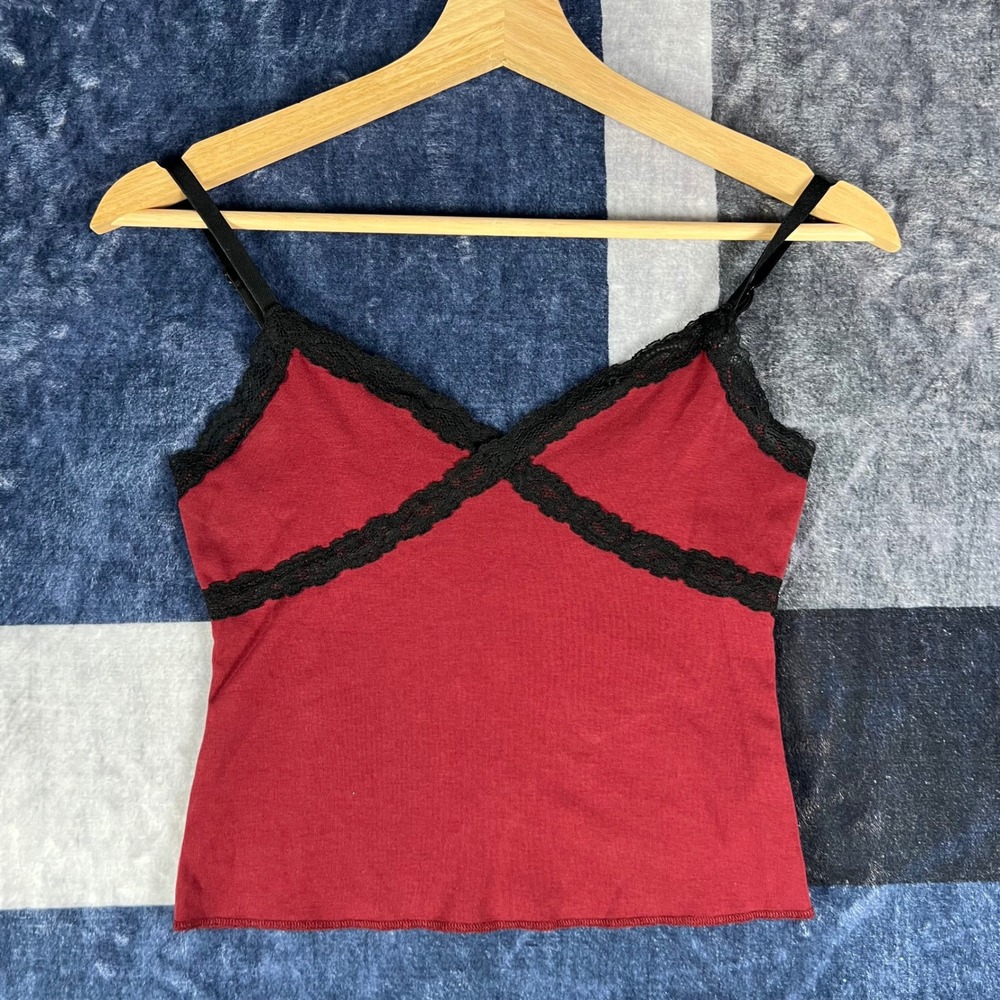 Edikted‎ Burgundy Red Lace Trim Cami Crop Top Womens S Whimsey Goth